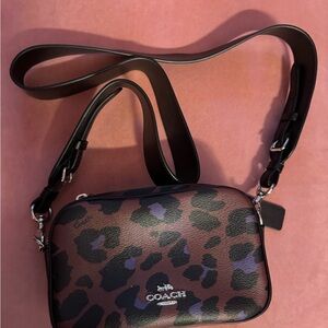 Coach Leopard Print Crossbody Bag - Black and Purple